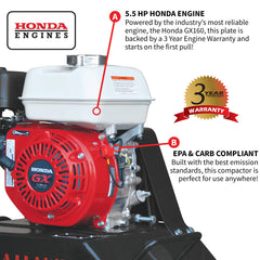 Tomahawk 5.5 HP Honda Vibratory Plate Compactor Tamper TPC80H