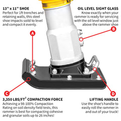Tomahawk 3 HP Honda Vibratory Rammer Tamper with Honda GX100 Engine 3350 lbs/ft JX60H