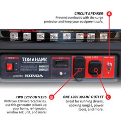 Tomahawk 4000 Watt Honda Portable Generator TG4000H