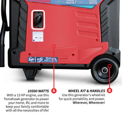 Tomahawk 10,500 Watt Inverter Generator Electric Start Super Quiet Portable Gas Power TG9000i