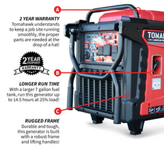 Tomahawk 10,500 Watt Inverter Generator Electric Start Super Quiet Portable Gas Power TG9000i