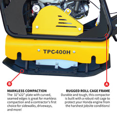 Tomahawk 9HP Reverse Plate Compactor Honda GX270 Electric Start TPC400H