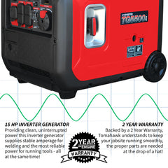 Tomahawk 5500 Watt Inverter Generator Super Quiet Portable Gas Power TG5500i