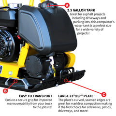 Tomahawk 5.5 HP Honda Vibratory Plate Compactor 23x17" TPC85H