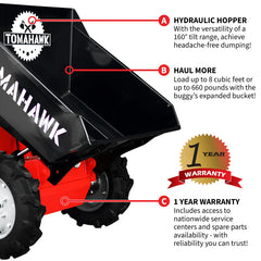 Tomahawk 30" Concrete Power Buggy Electric Battery Mini Dumper with 8 ft³ Steel Bucket 660-lb. Bucket Capacity BUGGY300e