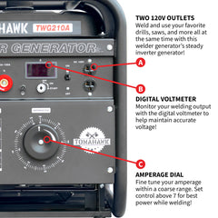 Tomahawk 210 Amp Engine Driven Welder Generator 2000 Watt 15 HP Gas Powered TWG210A